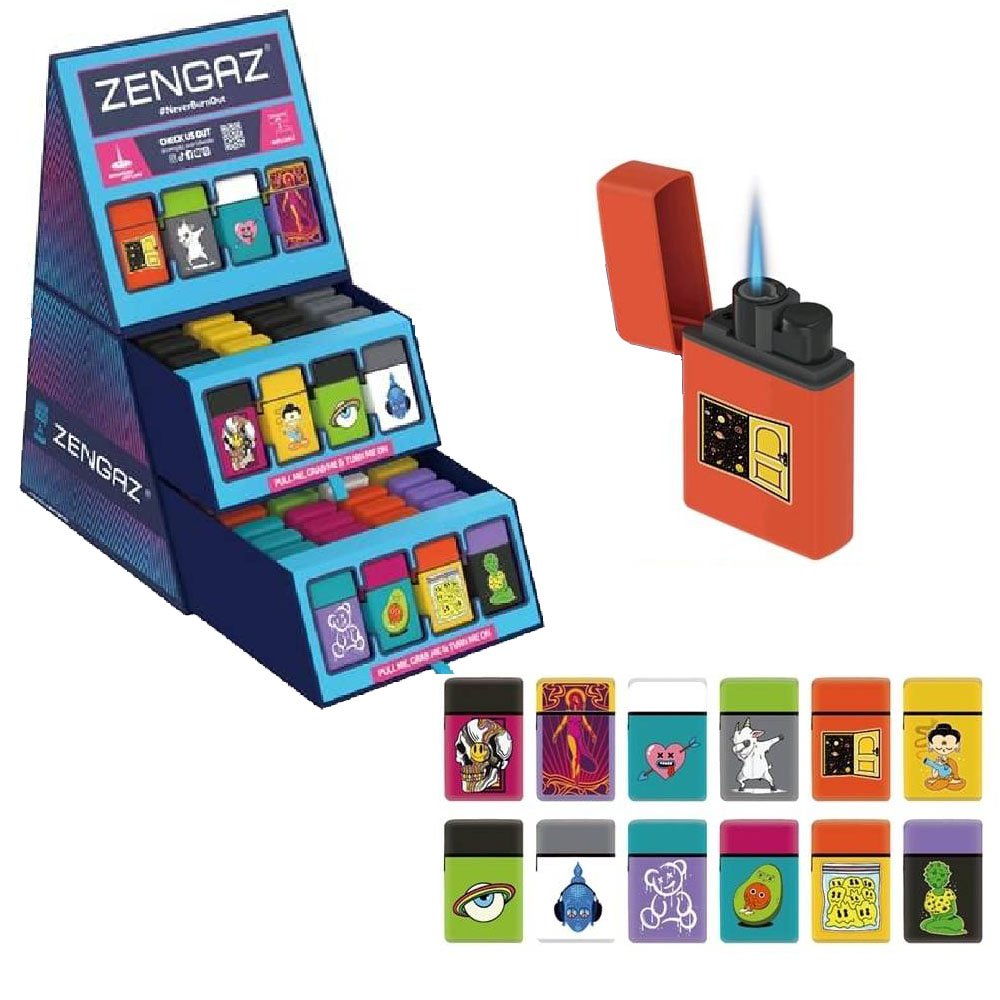 Zengaz Cube Display Chip Jet Lighter 4 - Assorted Designs