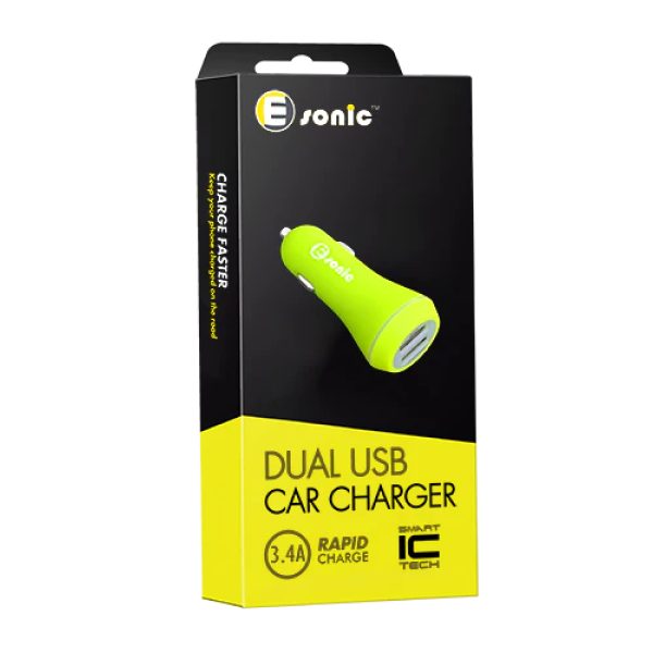 Dual USB Car Charger 3.4A Smart Green