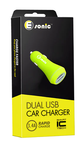Dual USB Car Charger 3.4A Smart Green
