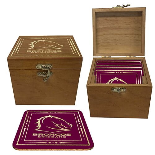 NRL Brisbane Broncos Set of 4 Cork Coasters in Box