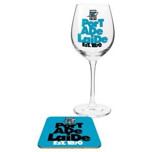 AFL Adelaide Port Power Wine Glass and Coaster Gift Set