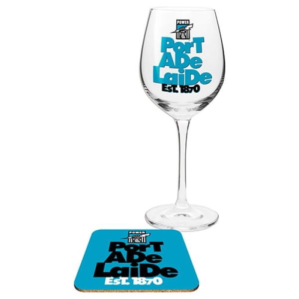 AFL Adelaide Port Power Wine Glass and Coaster Gift Set
