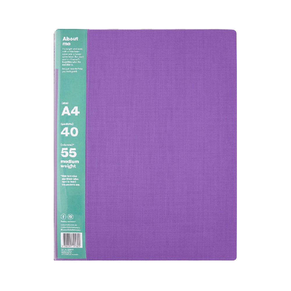 ColourHide A4 My Wingman Display Book Purple 40 Pockets