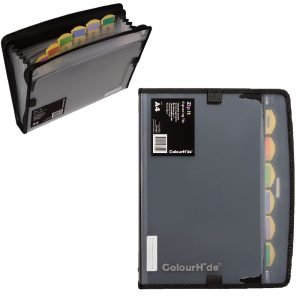Colourhide Zip It Expanding File Black - 7 Pockets