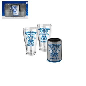 Ford Heritage Schooner Glasses and Metallic Can Cooler Set
