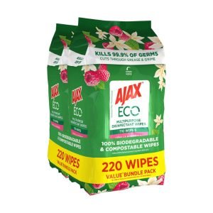 Ajax Eco Antibacterial Cleaning Wipes Vanilla & Berries Bundle Pack 220PK