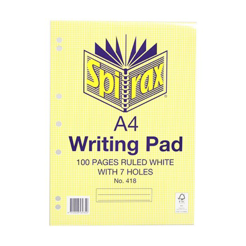 Spirax No. 418 A4 Writing Pad With 7 Holes 100 Pages