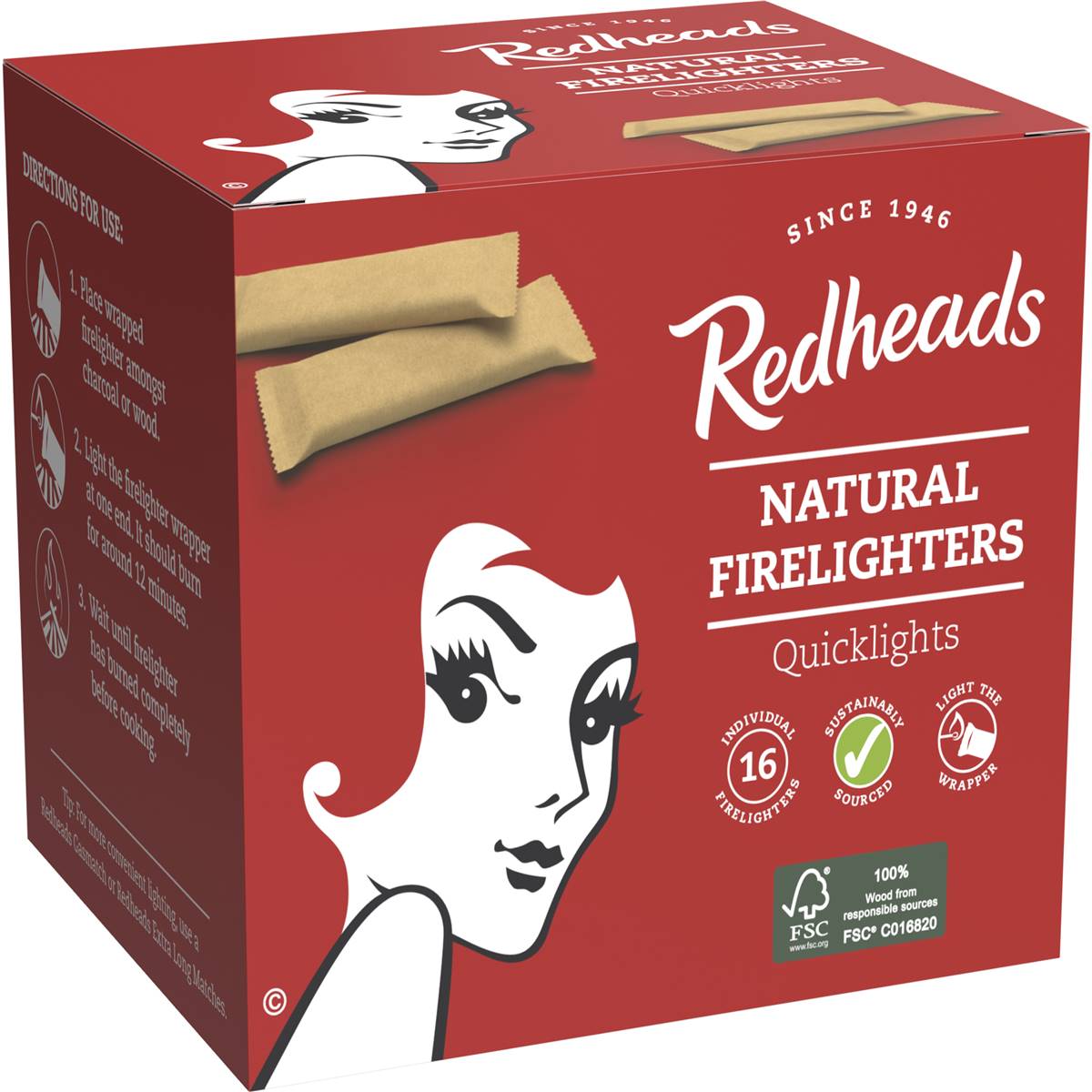Redheads Natural Firelighters Quicklights 16 Pack