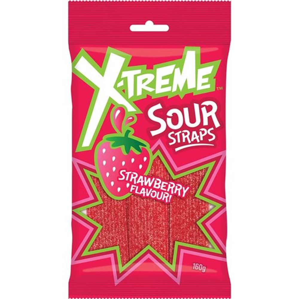 X-Treme Sour Straps Strawberry 160g