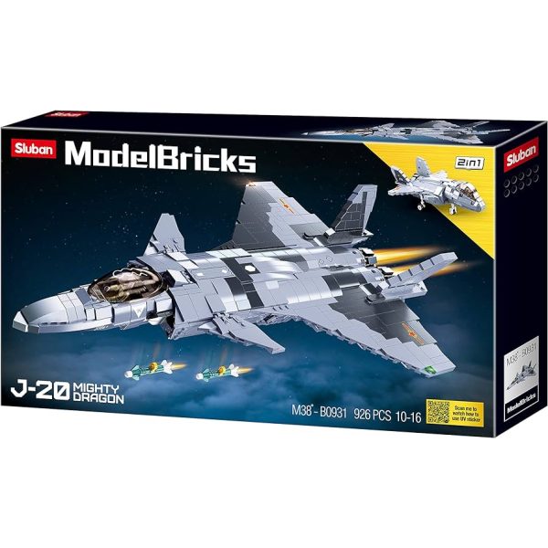 Sluban Building Blocks Model Bricks - J-20 Mighty Dragon Fighter - 926 Piece