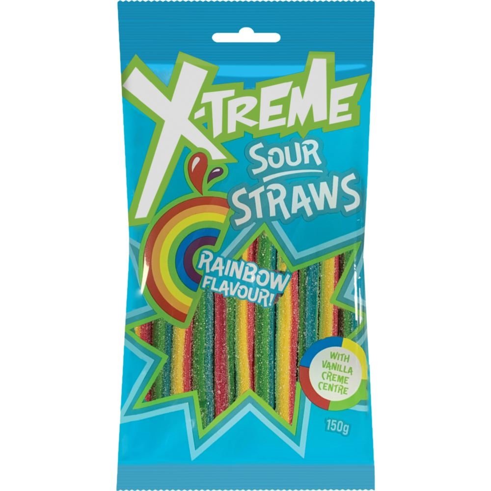X-Treme Sour Straws Rainbow 150g