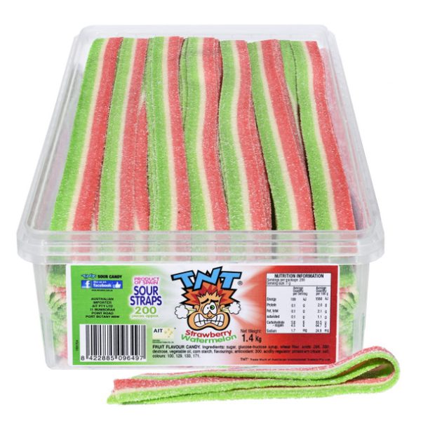 TNT Sour Straps Strawberry Watermelon 200pcs 1.4kg