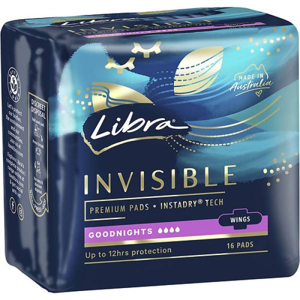 Libra Invisible Premium Goodnights Pads With Wings 16PK
