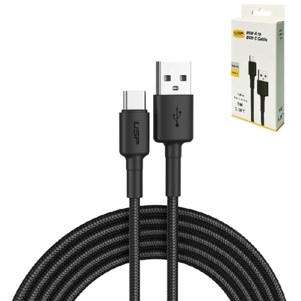 USP 1m Cafule USB-C to USB-A Cable - Black