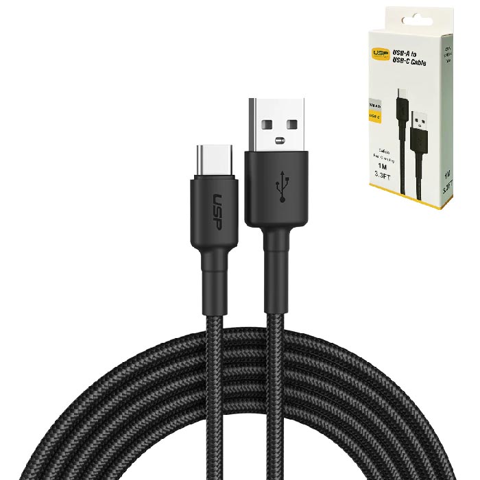 USP 1m Cafule USB-C to USB-A Cable - Black