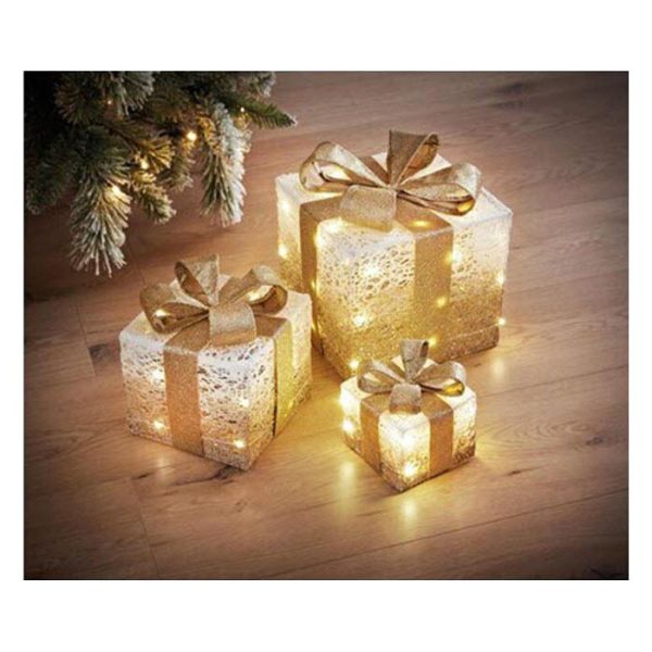 Nice & Nifty Christmas Light Up Gift Boxes 3PC - Gold