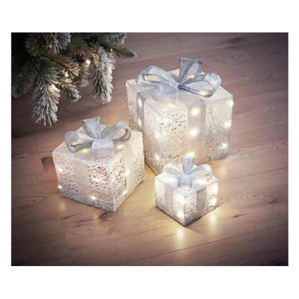 Nice & Nifty Christmas Light Up Gift Boxes 3PC - Silver Glitter