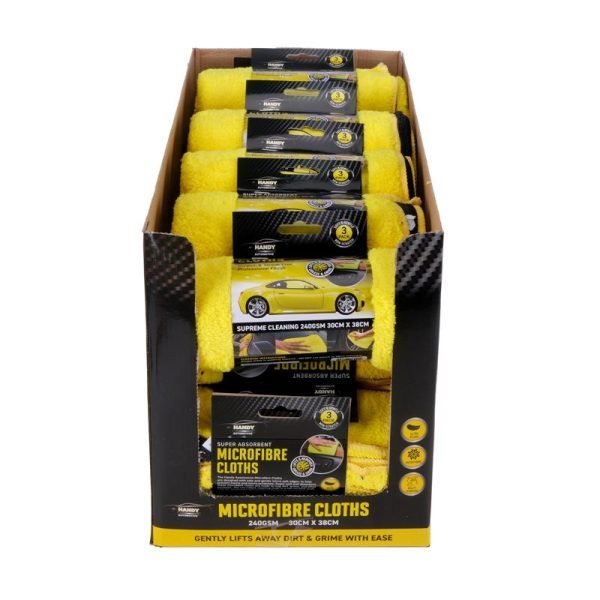 Handy Automotive Yellow Microfibre Automotive Cloth 3pk 30cm x 38cm