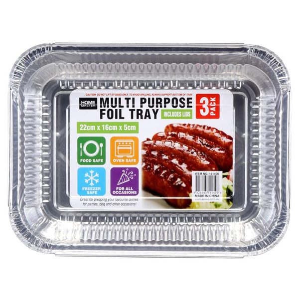 Home Master Foil Tray With Lids 22.5cm x 16.8cm x 5cm 3pk