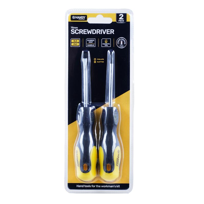 Handy Hardware Screwdriver Phillips & Flat Head 2pk 5 x 75mm Medium