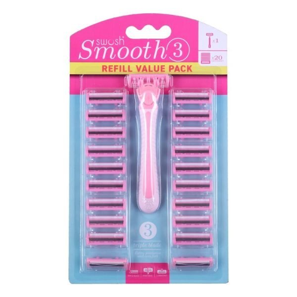 Swosh Razor Womens Shaving Kit 3 Blade with Lubricating Strip - Pack Includes 1 Razor & 21 Cartridges