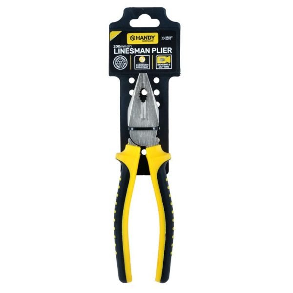 Handy Hardware Plier Premium Linesman Comfort Grip Handle Black & Yellow 200mm
