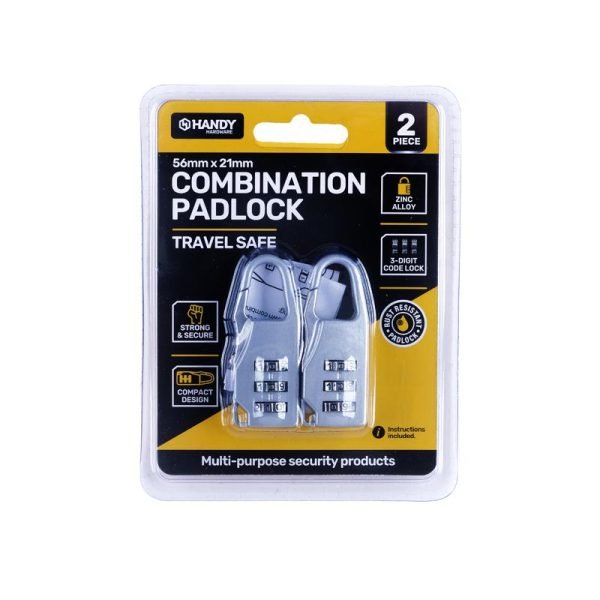 Handy Hardware Padlock 3-Digit Combination Grey 56mm x 21mm 2PK