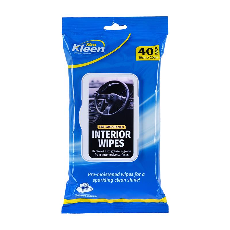 Xtra Kleen Pre-Moistened Car Interior Wipes- 16cm x 20cm - 40pk