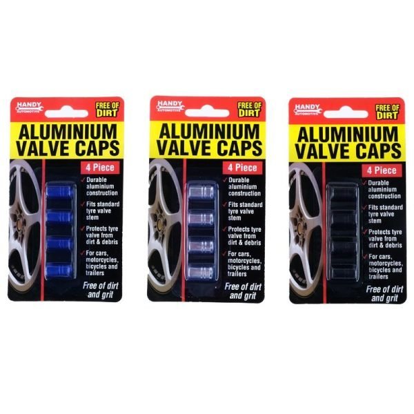 Handy Automotive Aluminium Valve Caps 3 Assorted Colours 4pc