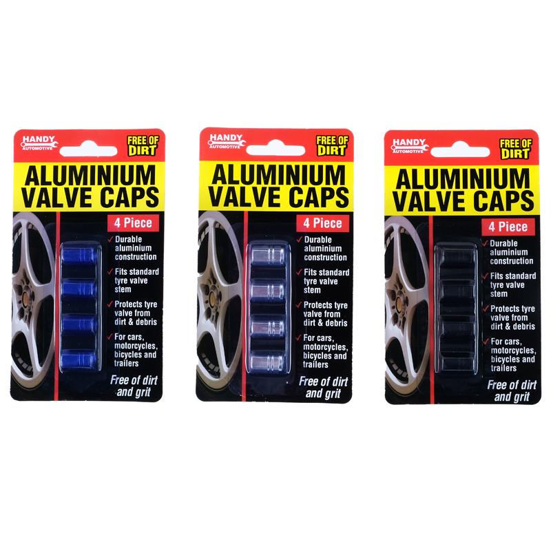 Handy Automotive Aluminium Valve Caps 3 Assorted Colours 4pc