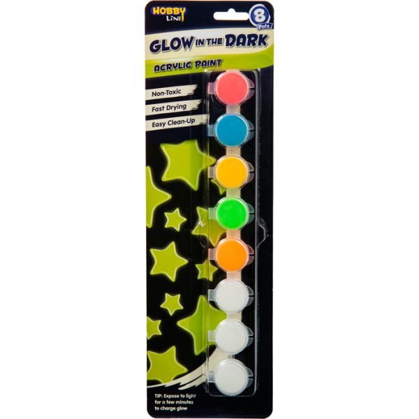 Glow In The Dark Acrylic Paint - 8 Pots