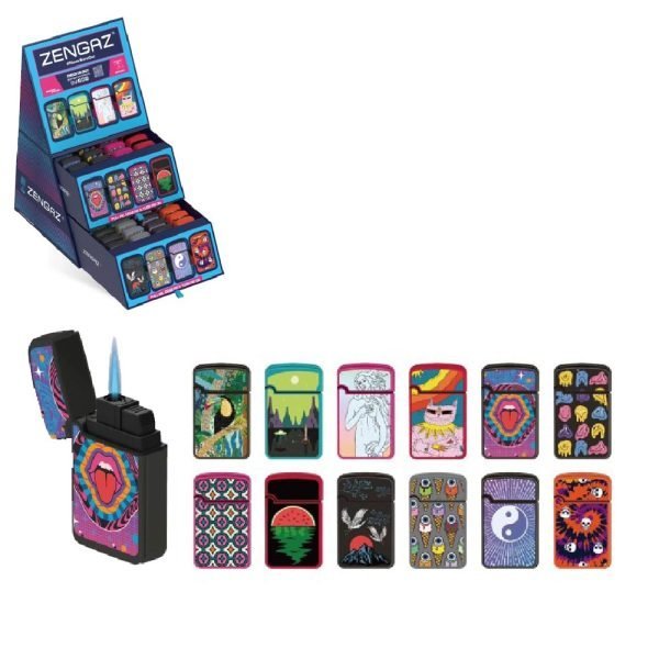Zengaz Cube Display Printed Lighters C - Assorted Designs