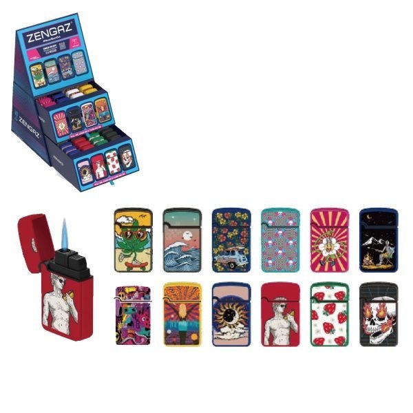 Zengaz Cube Display Printed Lighters D - Assorted Designs