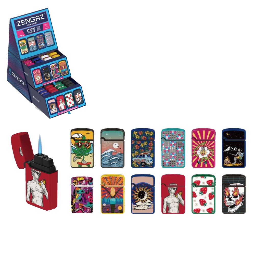 Zengaz Cube Display Printed Lighters D - Assorted Designs