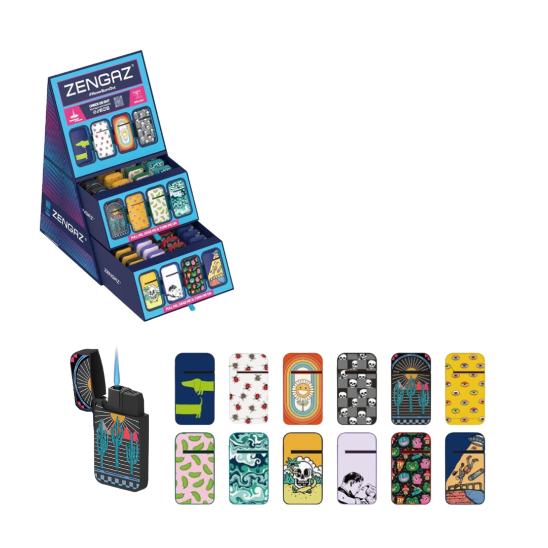 Zengaz Cube Display Printed Lighters 126D - Assorted Designs