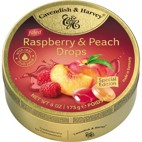 Cavendish & Harvey Tins Raspberry & Peach Filled Drops 175g