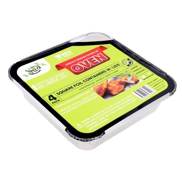 Spice Kitchen 4PK Foil Containers W/Lids - 250MM x 250MM x 58MM