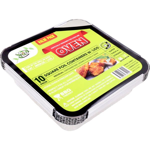 Spice Kitchen 10PK Foil Containers W/Lids - 250MM x 250MM x 58MM