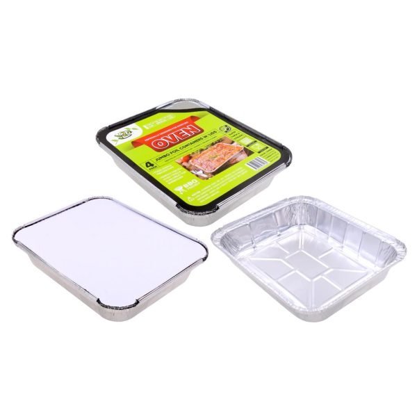 Spice Kitchen 4PK Jumbo Foil Containers W/Lids - 318MM x 260MM x 60MM