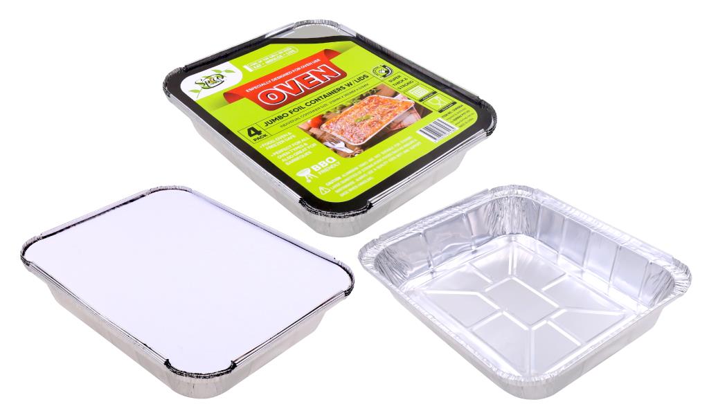 Spice Kitchen 4PK Jumbo Foil Containers W/Lids - 318MM x 260MM x 60MM