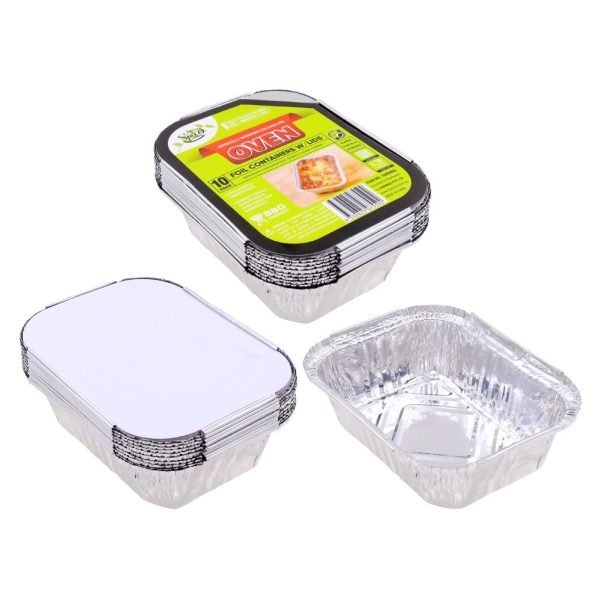 Spice Kitchen 10PK (475ML) Foil Containers W/Lids - 155MM x 120MM x 50MM