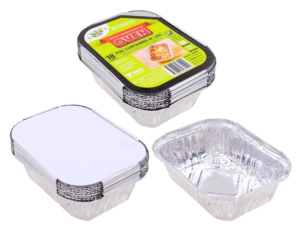 Spice Kitchen 10PK (475ML) Foil Containers W/Lids - 155MM x 120MM x 50MM