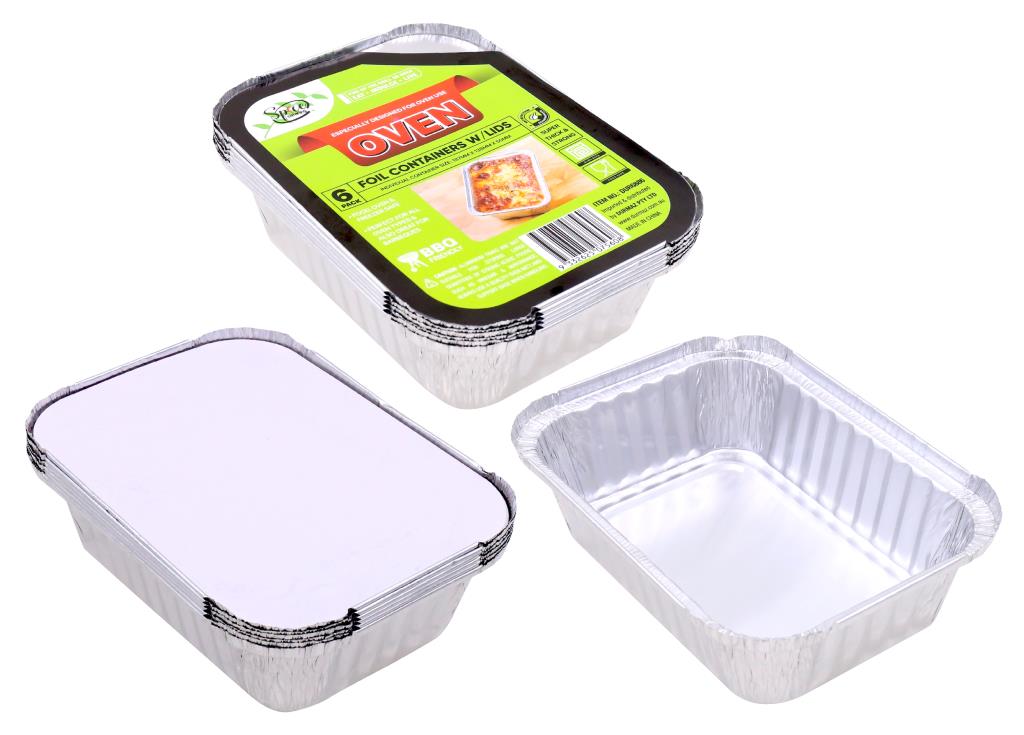 Spice Kitchen 6PK (700ML) Foil Containers W/Lids - 187MM x 138MM x 50MM