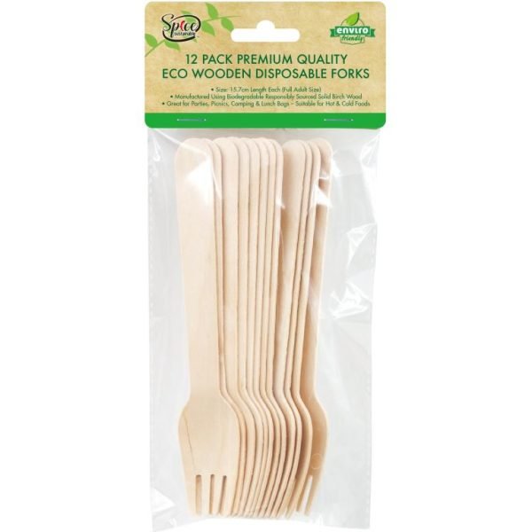 Spice Kitchen ECO Wooden Cutlery - Forks-12PK