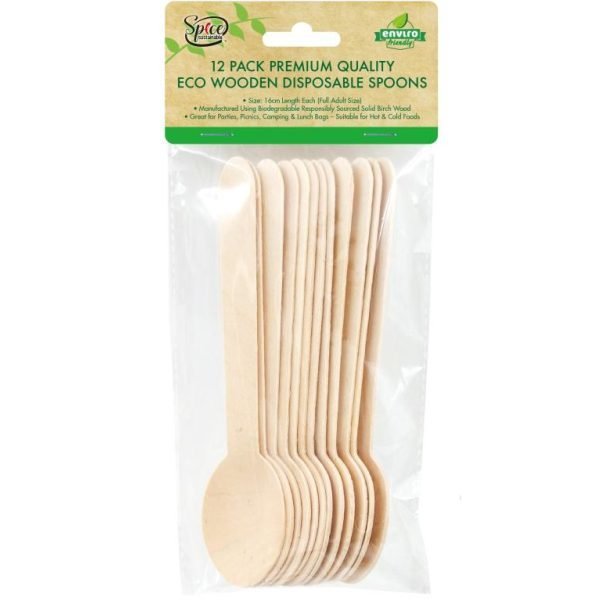 Spice Kitchen ECO Wooden Cutlery - Spoons-12PK