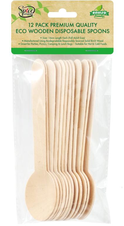 Spice Kitchen ECO Wooden Cutlery - Spoons-12PK