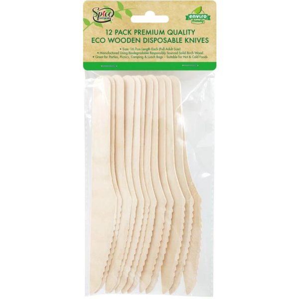 Spice Kitchen ECO Wooden Cutlery - Knives-12PK