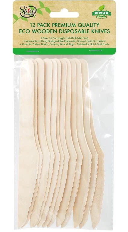 Spice Kitchen ECO Wooden Cutlery - Knives-12PK