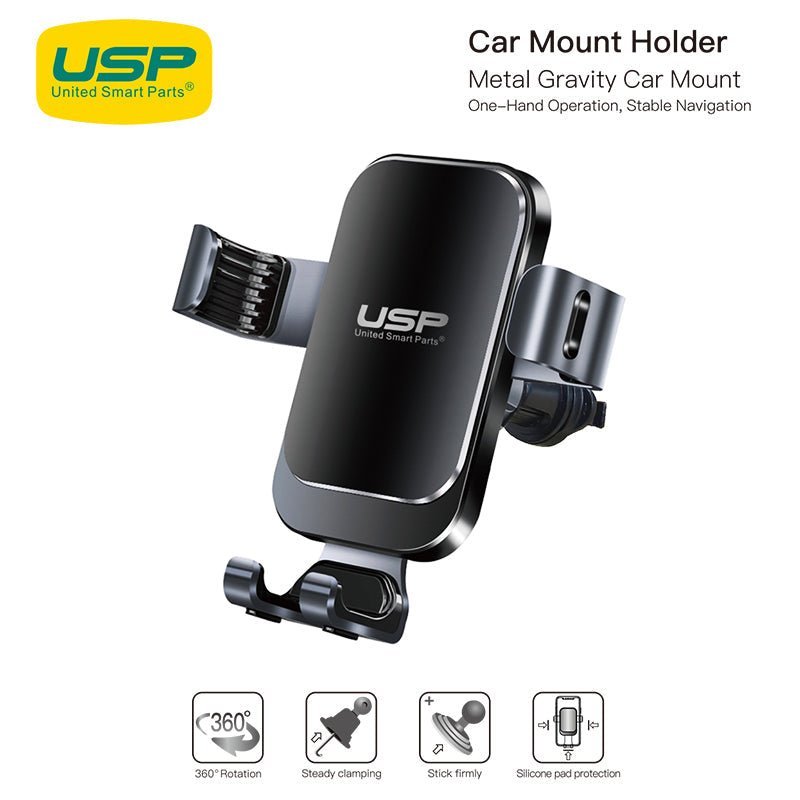 USP Gravity Car Mount Holder (Hook Up Air Outlet Version) Black