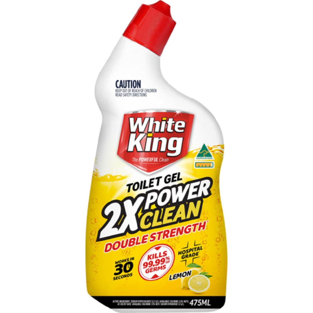 White King 475ml Toilet Gel 2X Power Clean Double Strength - Lemon